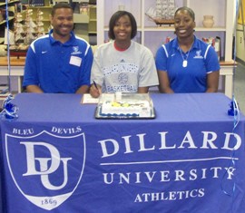Jasmine Bradley flanked by Assistant Coaches Norbert Rome and Loretta Martin
